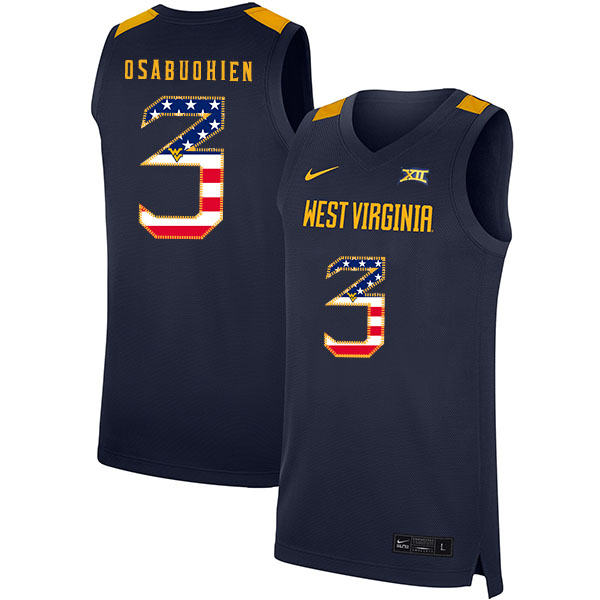 West Virginia Mountaineers 3 Gabe Osabuohien Navy USA Flag Nike Basketball College Jersey