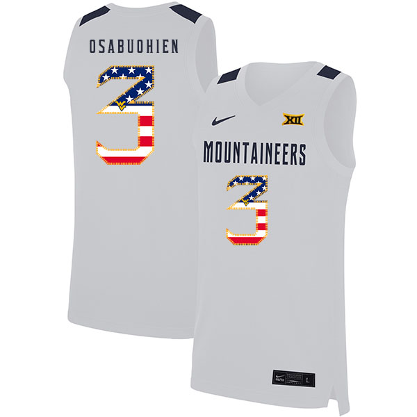 West Virginia Mountaineers 3 Gabe Osabuohien White USA Flag Nike Basketball College Jersey