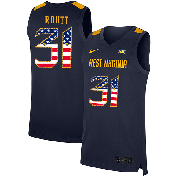 West Virginia Mountaineers 31 Logan Routt Navy USA Flag Nike Basketball College Jersey