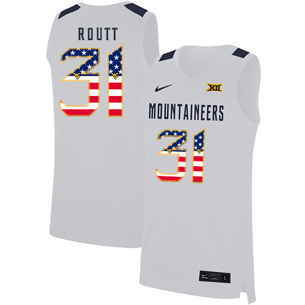 West Virginia Mountaineers 31 Logan Routt White USA Flag Nike Basketball College Jersey