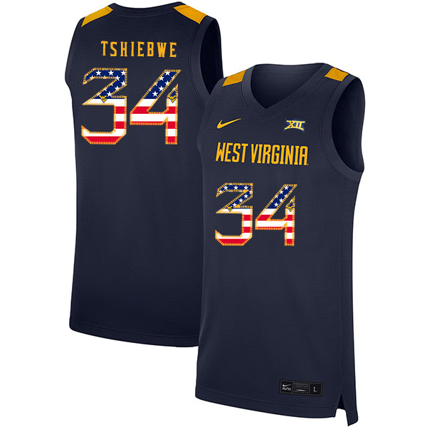 West Virginia Mountaineers 34 Oscar Tshiebwe Navy USA Flag Nike Basketball College Jersey