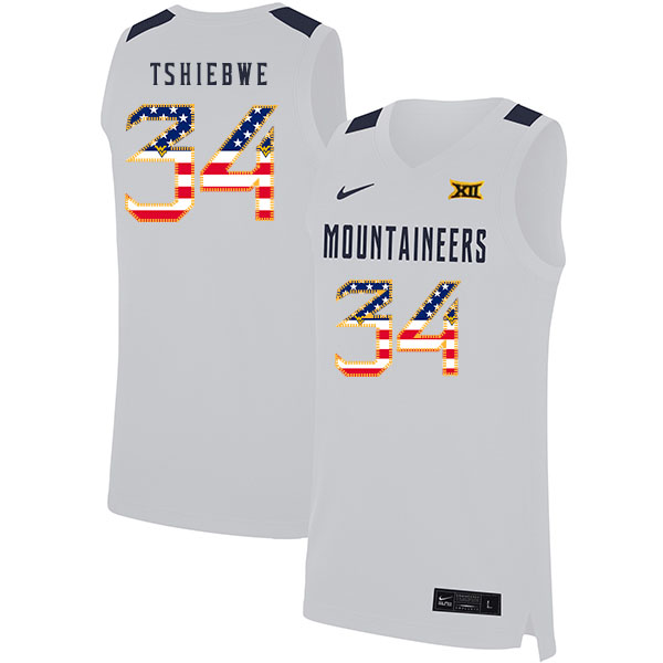 West Virginia Mountaineers 34 Oscar Tshiebwe White USA Flag Nike Basketball College Jersey
