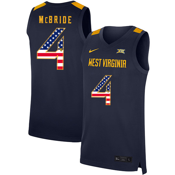 West Virginia Mountaineers 4 Miles McBride Navy USA Flag Nike Basketball College Jersey