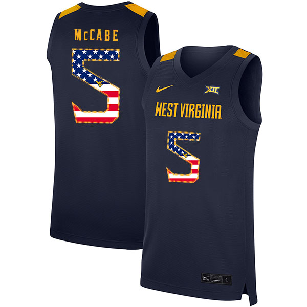 West Virginia Mountaineers 5 Jordan McCabe Navy USA Flag Nike Basketball College Jersey