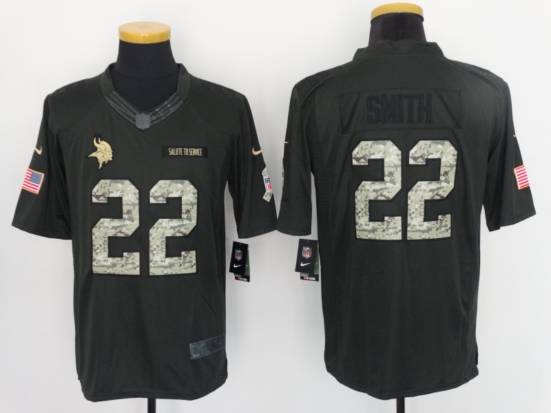 Nike Vikings 22 Smith Black Camo Salute To Service Limited Jersey
