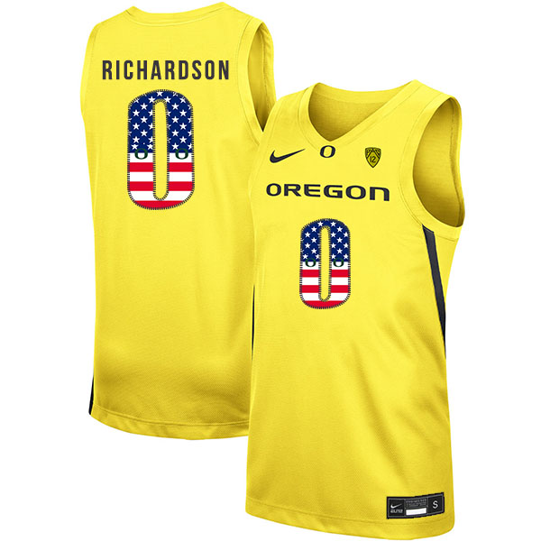 Oregon Ducks 0 Will Richardson Yellow USA Flag Nike College Basketball Jersey