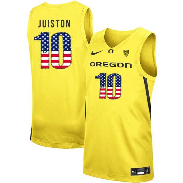 Oregon Ducks 10 Shakur Juiston Yellow USA Flag Nike College Basketball Jersey