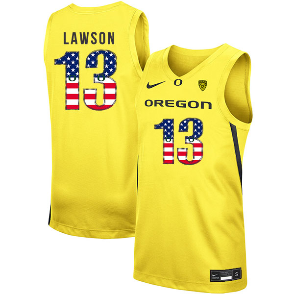 Oregon Ducks 13 Chandler Lawson Yellow USA Flag Nike College Basketball Jersey