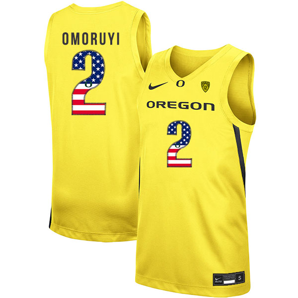 Oregon Ducks 2 Eugene Omoruyi Yellow USA Flag Nike College Basketball Jersey