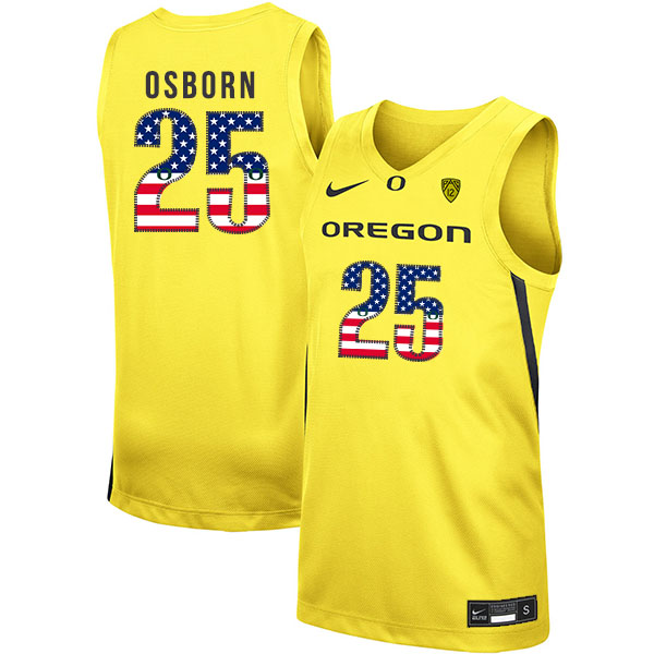 Oregon Ducks 25 Luke Osborn Yellow USA Flag Nike College Basketball Jersey