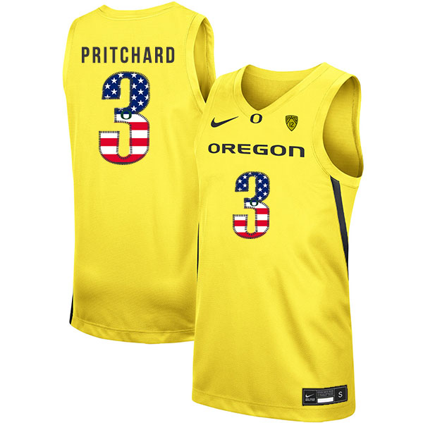 Oregon Ducks 3 Payton Pritchard Yellow USA Flag Nike College Basketball Jersey