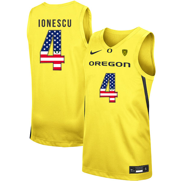 Oregon Ducks 4 Eddy Ionescu Yellow USA Flag Nike College Basketball Jersey