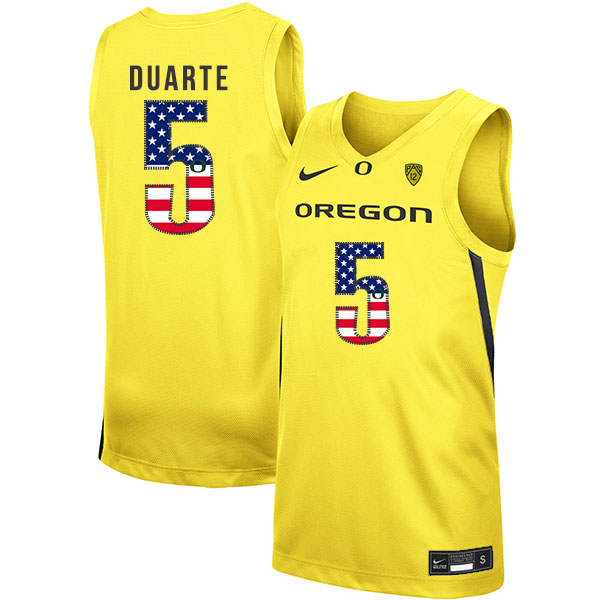 Oregon Ducks 5 Chris Duarte Yellow USA Flag Nike College Basketball Jersey