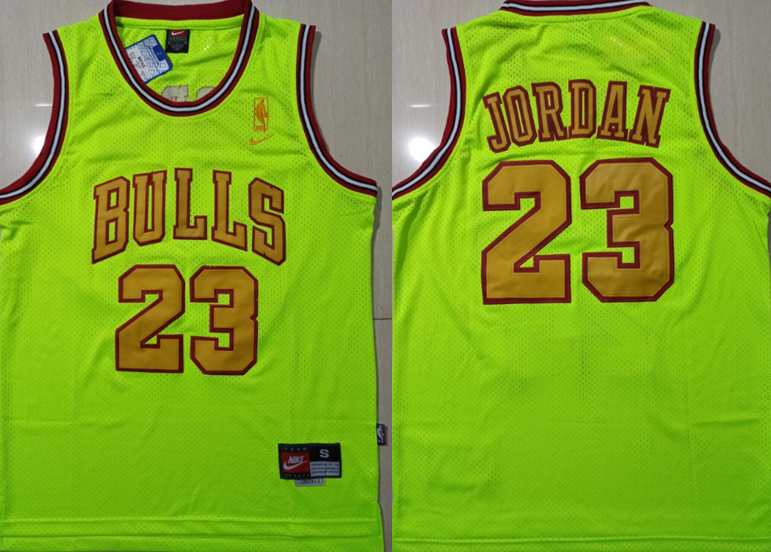 Bulls 23 Michael Jordan Fluorescent Green Nike Mesh Swingman Jersey