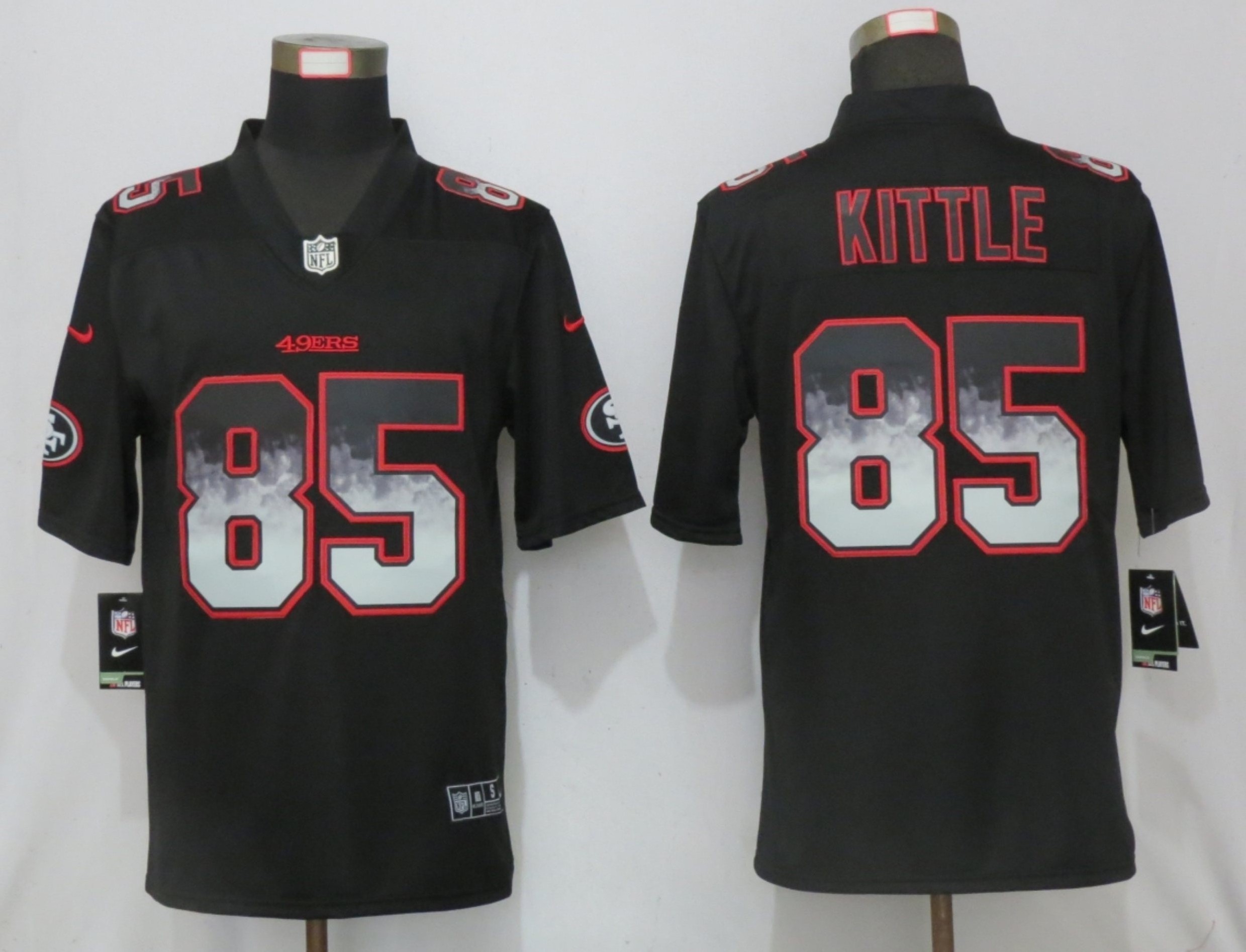 Nike 49ers 85 George Kittle Black Arch Smoke Vapor Untouchable Limited Jersey - Click Image to Close