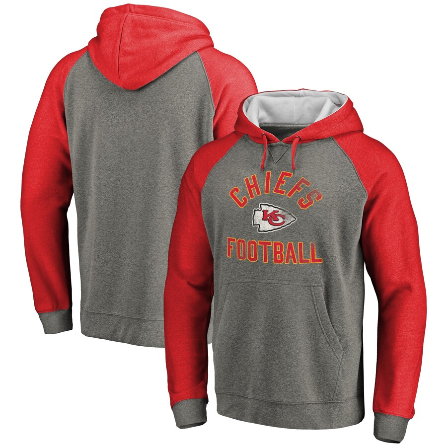 Kansas City Chiefs NFL Pro Line Comfort Tri Blend Pullover Hoodie Gray&Red - Click Image to Close