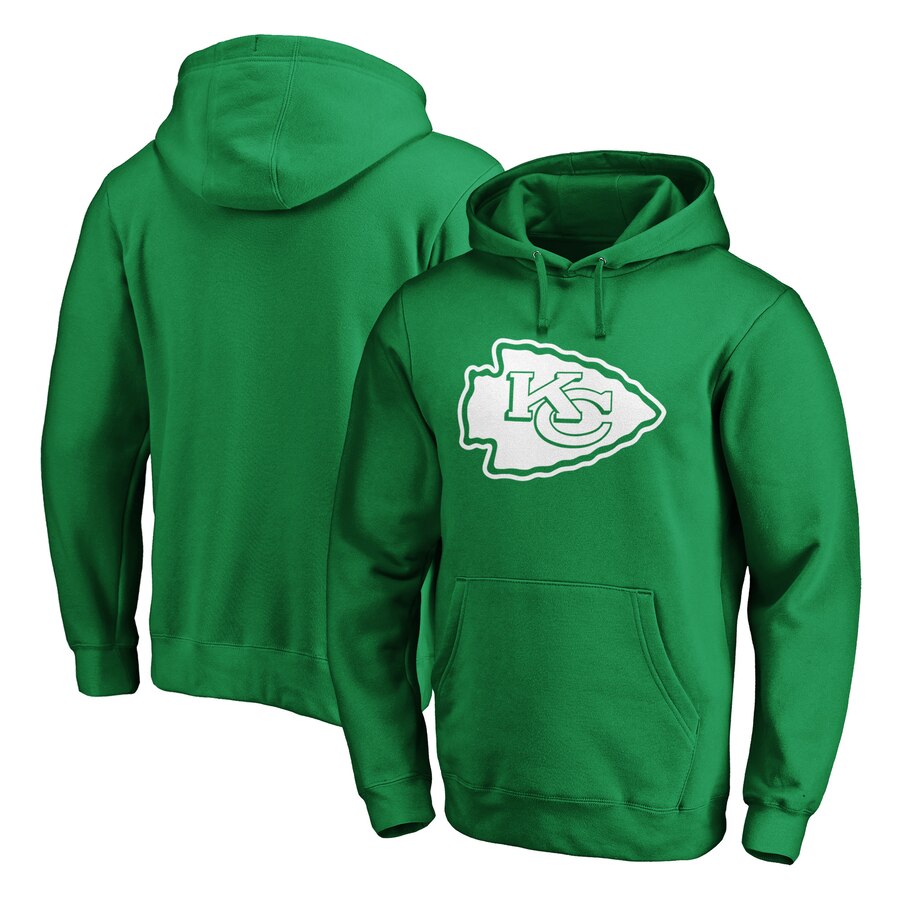Kansas City Chiefs NFL Pro Line by Fanatics Branded St. Patrick's Day White Logo Pullover Hoodie Green.jpeg