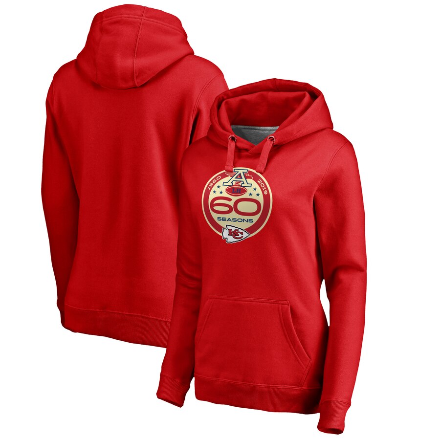 Kansas City Chiefs NFL Pro Line by Fanatics Branded Women's 60th Season Logo Pullover Hoodie Red - Click Image to Close