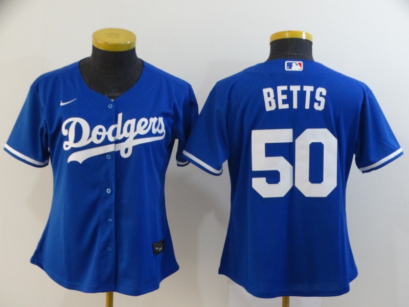 Dodgers 50 Mookie Betts Royal Women 2020 Nike Cool Base Jersey - Click Image to Close