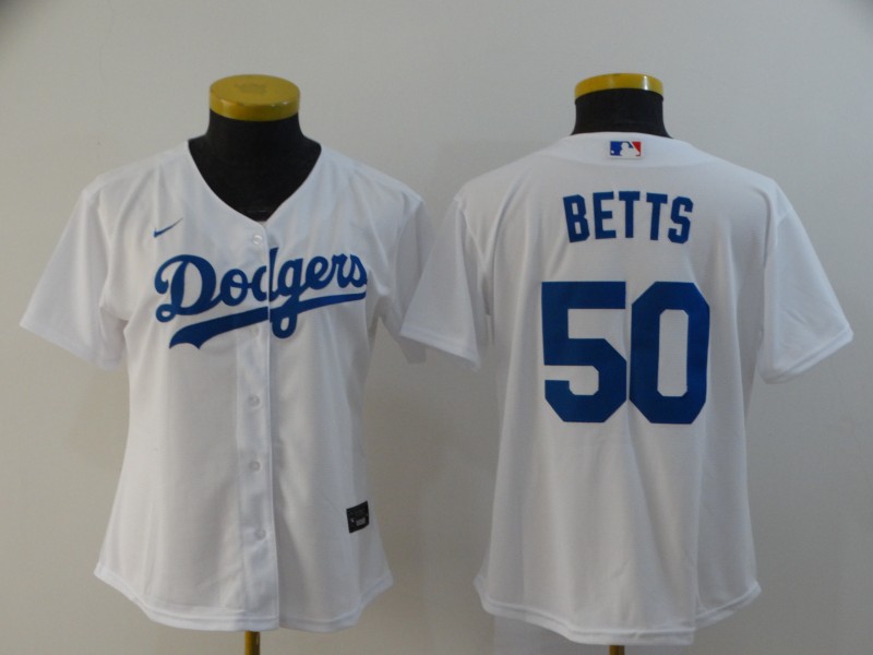 Dodgers 50 Mookie Betts White Women 2020 Nike Cool Base Jersey - Click Image to Close