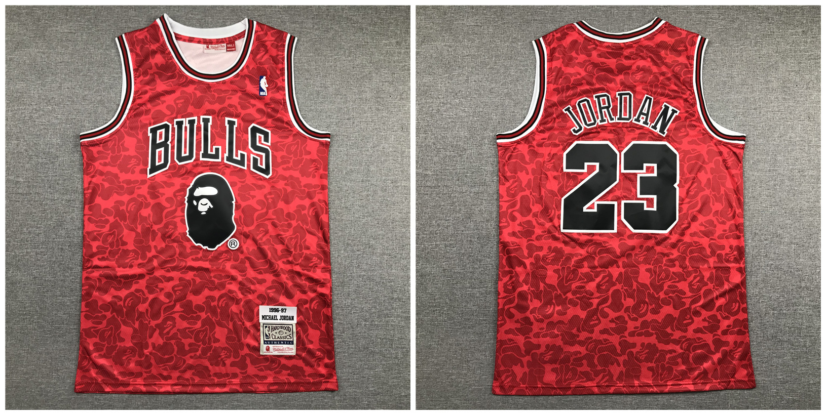 Bulls Bape 23 Michael Jordan Red 1996-97 Hardwood Classics Jersey