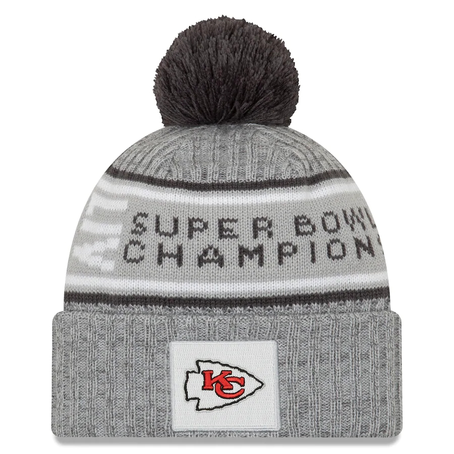 Chiefs Team Logo Gray 2020 Super Bowl LIV Champions Pom Knit Hat YP