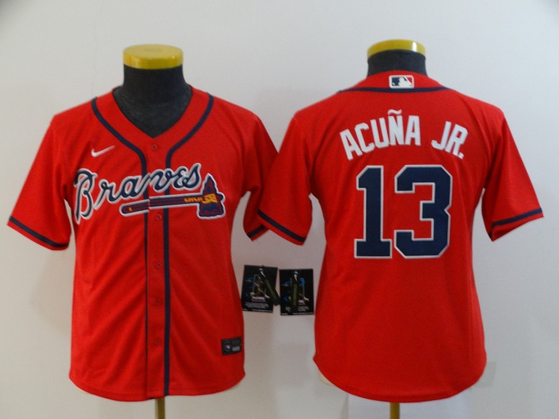Braves 13 Ronald Acuna Jr. Red Youth 2020 Nike Cool Base Jersey