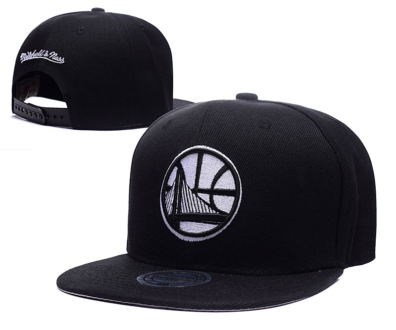Warriors Team Logo Black Mitchell & Ness Adjustable Hat LH