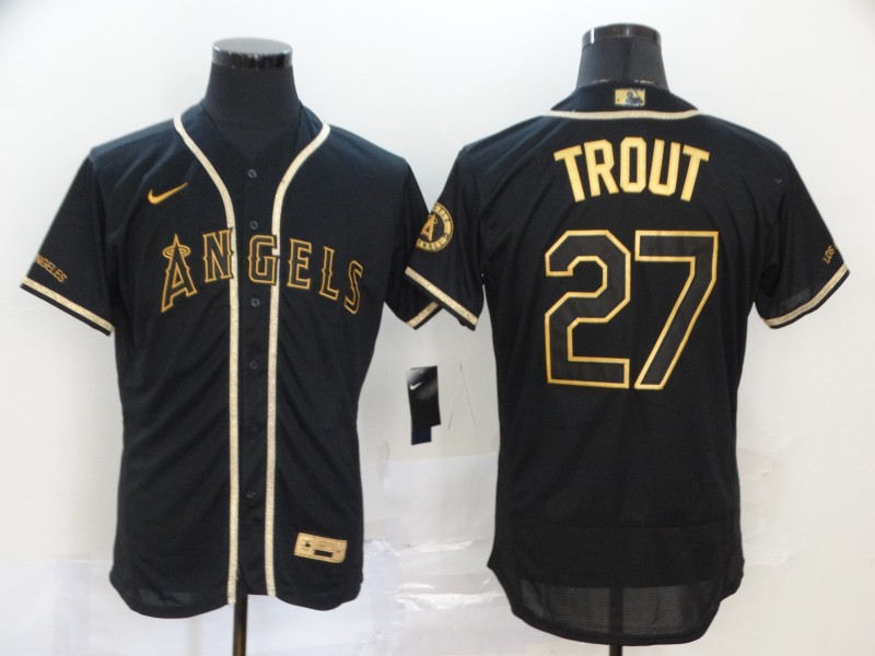 Angels 27 Mike Trout Black Gold 2020 Nike Flexbase Jersey