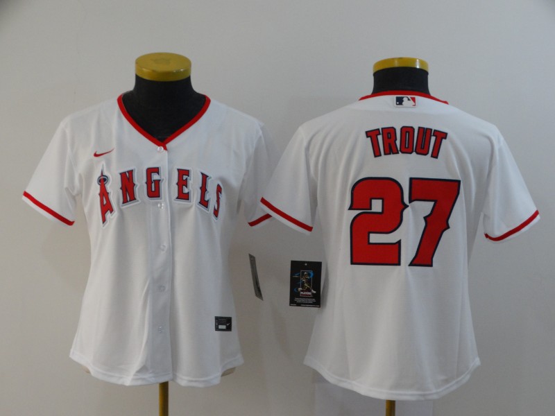 Angels 27 Mike Trout White Women 2020 Nike Cool Base Jersey - Click Image to Close