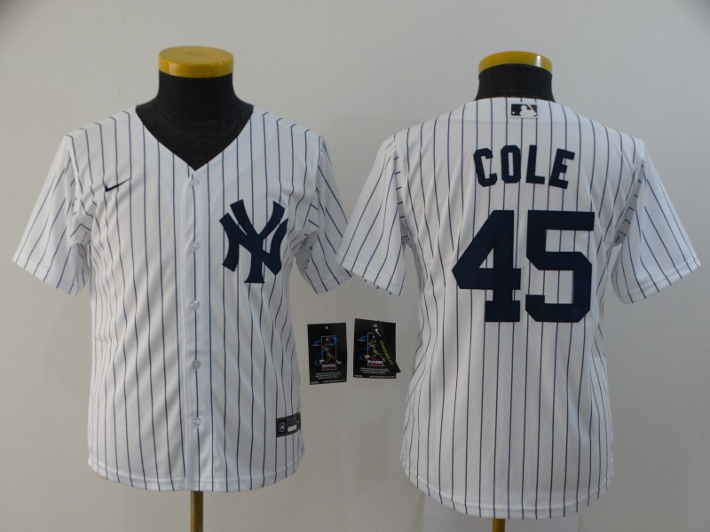 Yankees 45 Gerrit Cole White Youth 2020 Nike Cool Base Jersey
