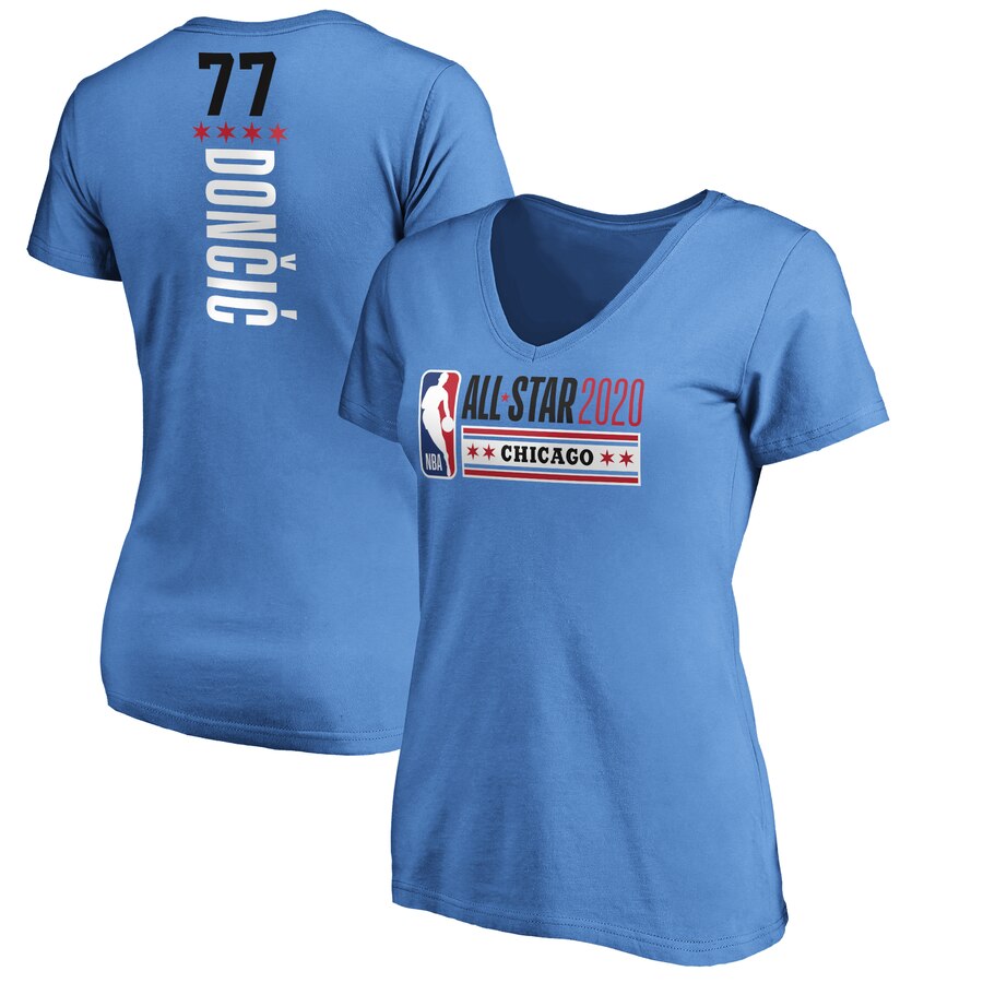 Luka Doncic Fanatics Branded Women's 2020 NBA All-Star Game Name & Number V Neck T-Shirt Blue