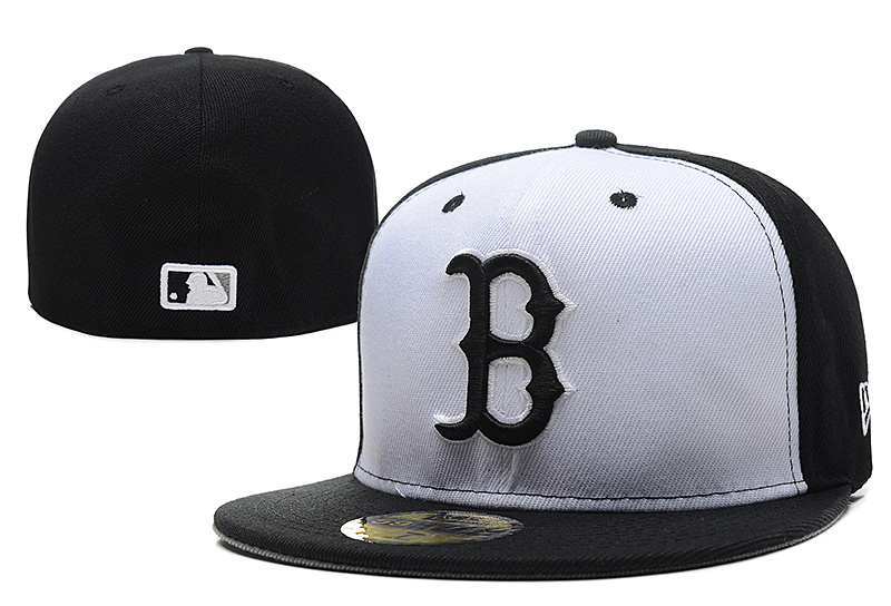 Red Sox Team Logo White Black Fitted Hat LX