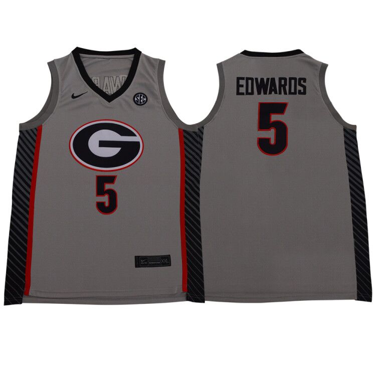 Georgia Bulldogs 5 Anthony Edwards Gray Nike College Basketball Jersey