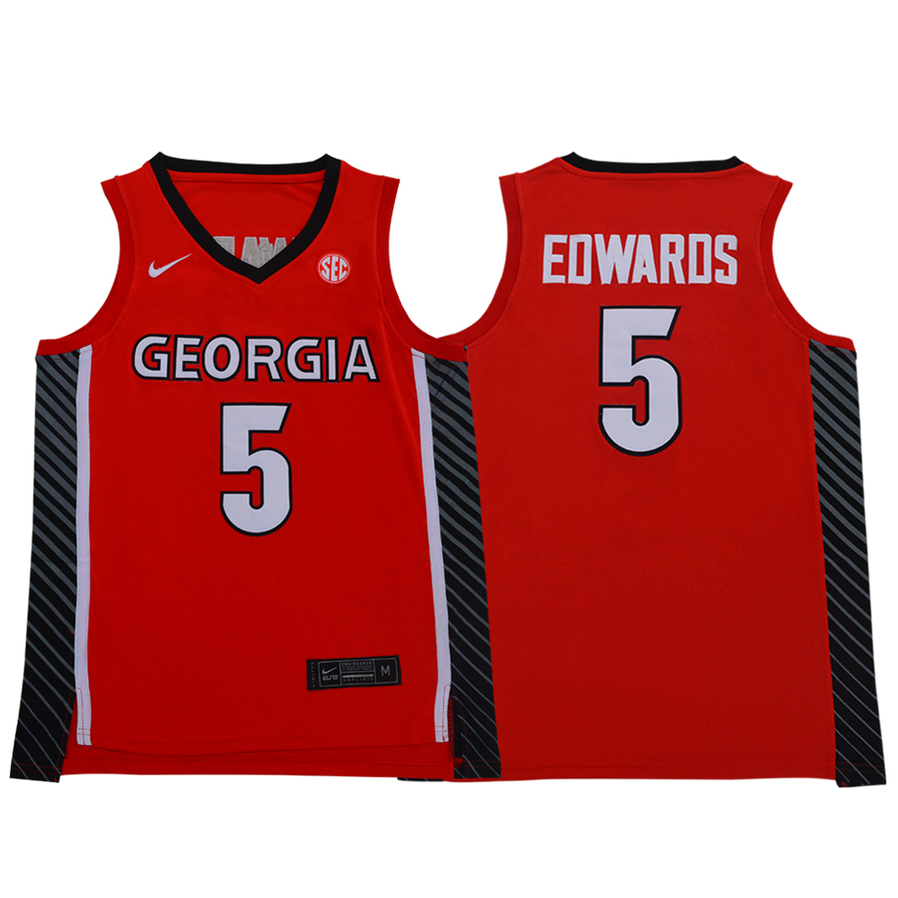 Georgia Bulldogs 5 Anthony Edwards Red Nike College Basketball Jersey