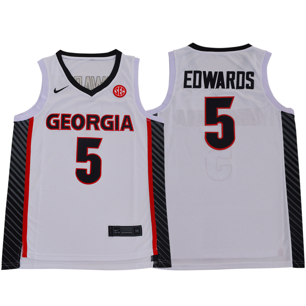 Georgia Bulldogs 5 Anthony Edwards White Nike College Basketball Jersey