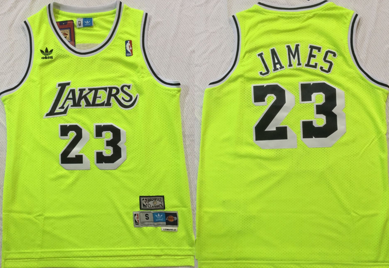 Lakers 23 Lebron James Fluorescent Green Hardwood Classics Mesh Swingman Jersey