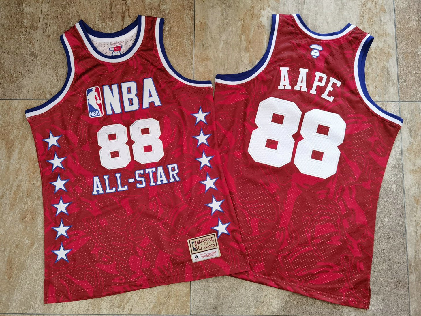 NBA 88 AAPE All Star Red Hardwood Classics Jersey