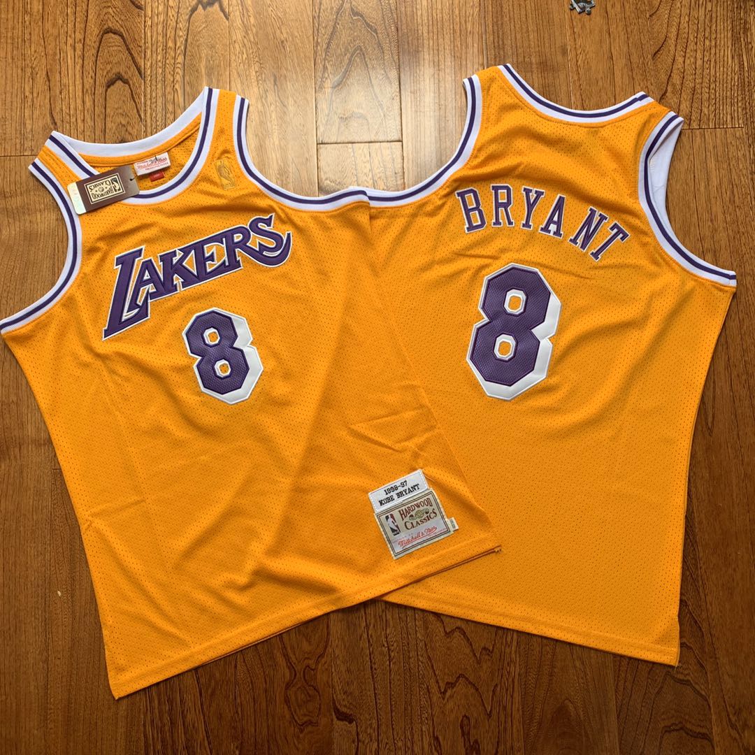 Lakers 8 Kobe Bryant Yellow 1996-97 Hardwood Classics Jersey - Click Image to Close