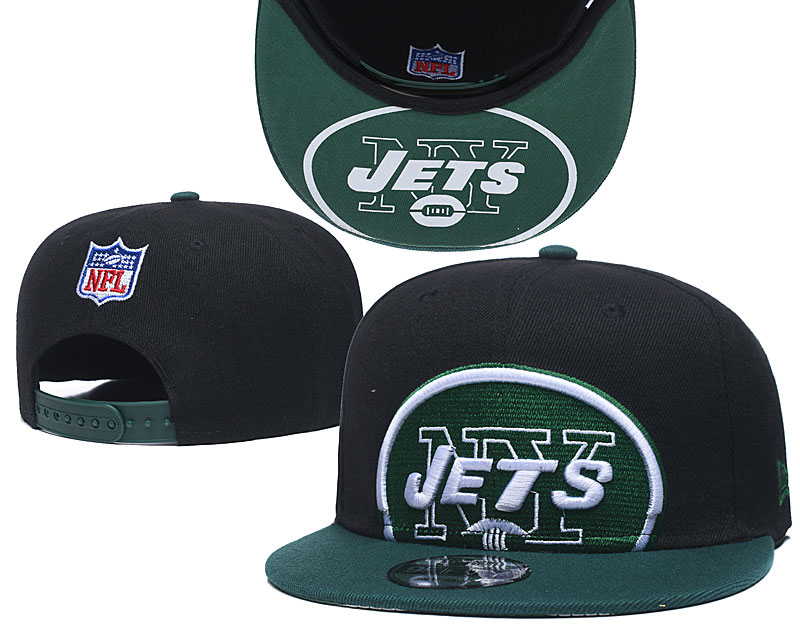 Jets Team Logo Black Green Adjustable Hat GS - Click Image to Close