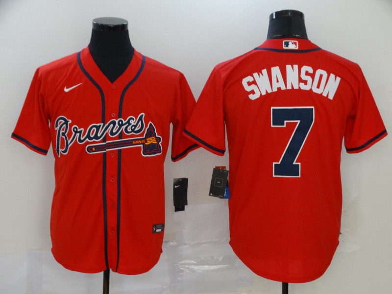 Braves 7 Dansby Swanson Red 2020 Nike Cool Base Jersey