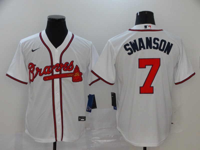 Braves 7 Dansby Swanson White 2020 Nike Cool Base Jersey