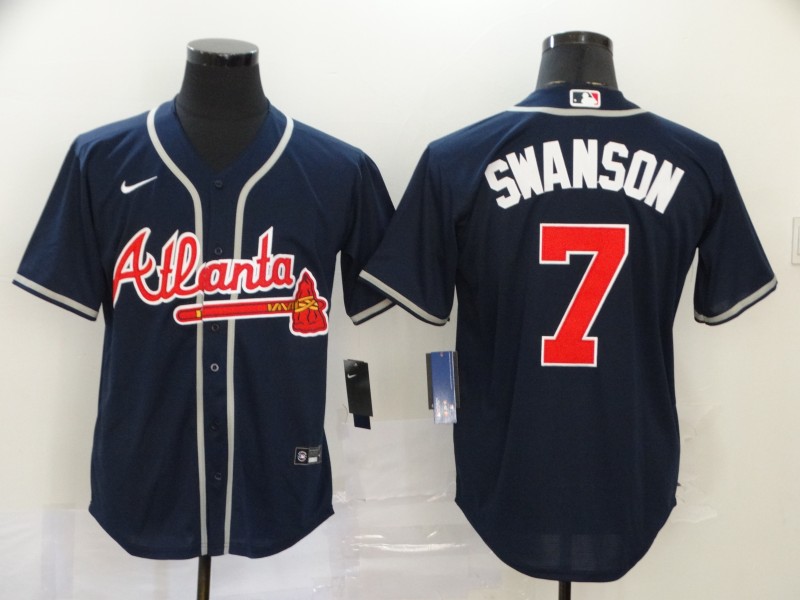 Braves 7 Dansby Swanson Navy 2020 Nike Cool Base Jersey