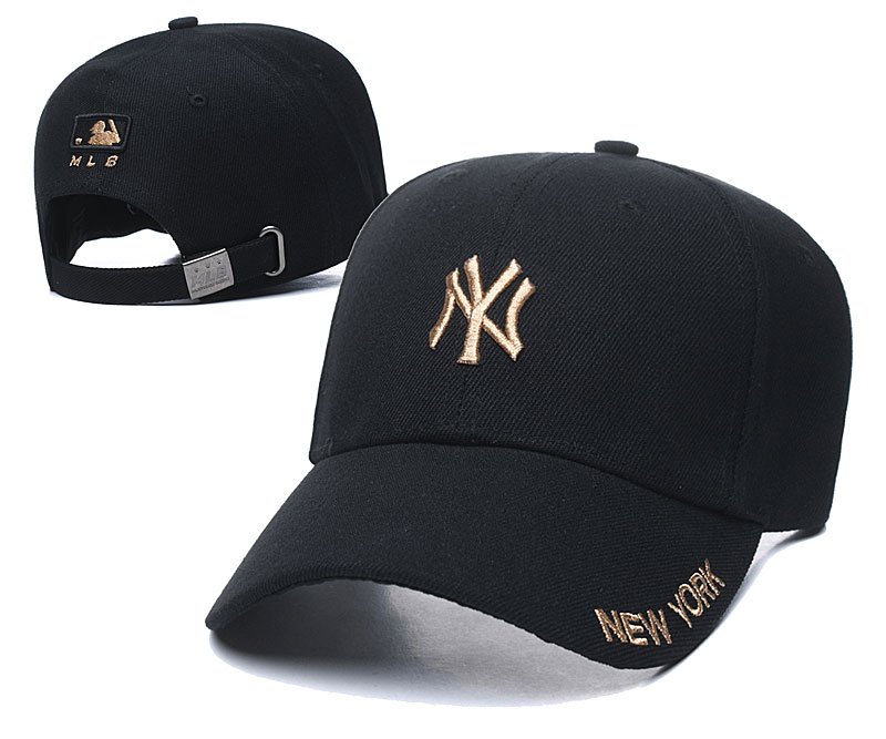 Yankees Team Gold Logo Black Peaked Adjustable Hat TX
