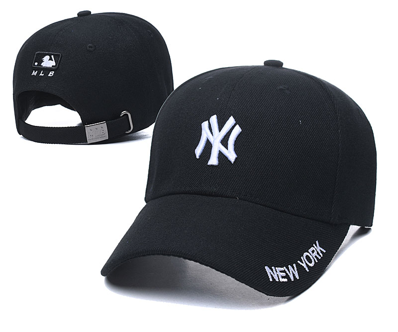 Yankees Team White Logo Black Peaked Adjustable Hat TX - Click Image to Close