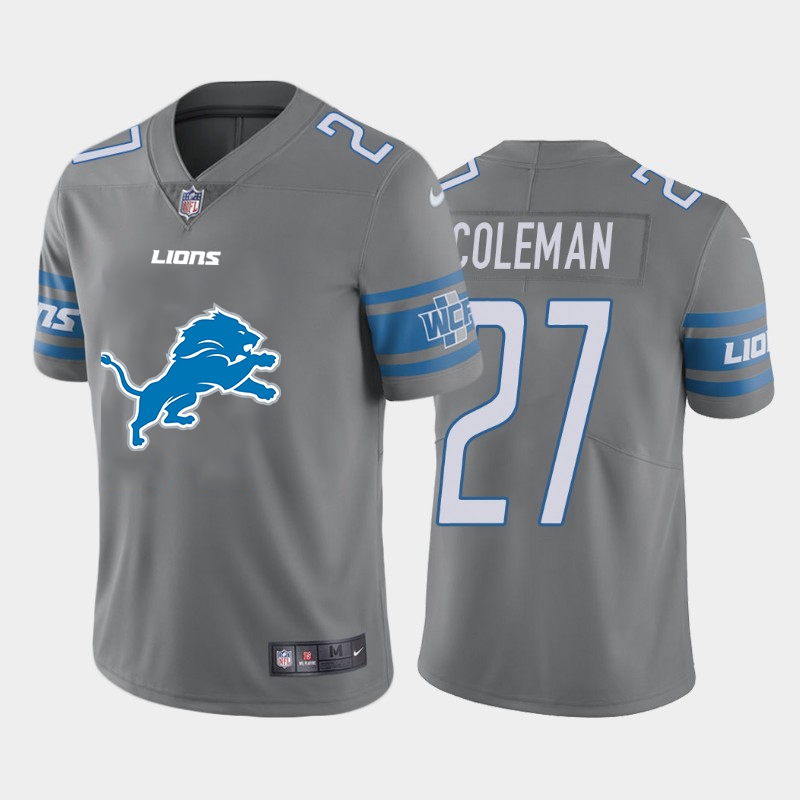Nike Lions 27 Justin Coleman Gray Team Big Logo Vapor Untouchable Limited Jersey - Click Image to Close