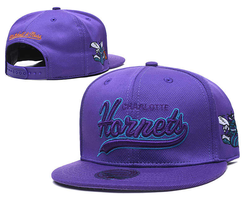 Hornets Team Logo All Purple Mitchell & Ness Adjustable Hat TX - Click Image to Close