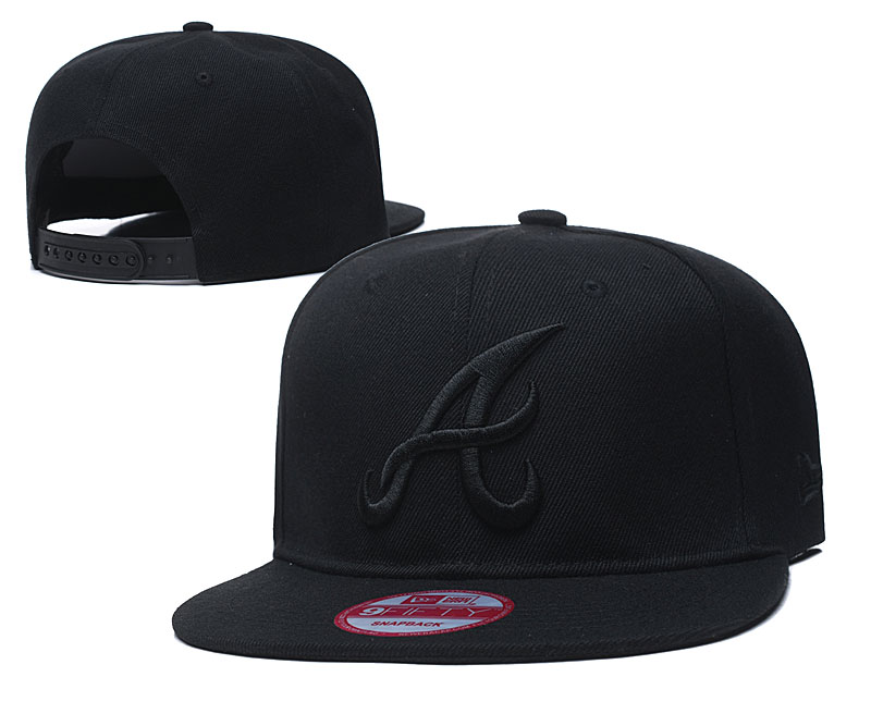 Braves Team Logo All Black Adjustable Hat TX - Click Image to Close