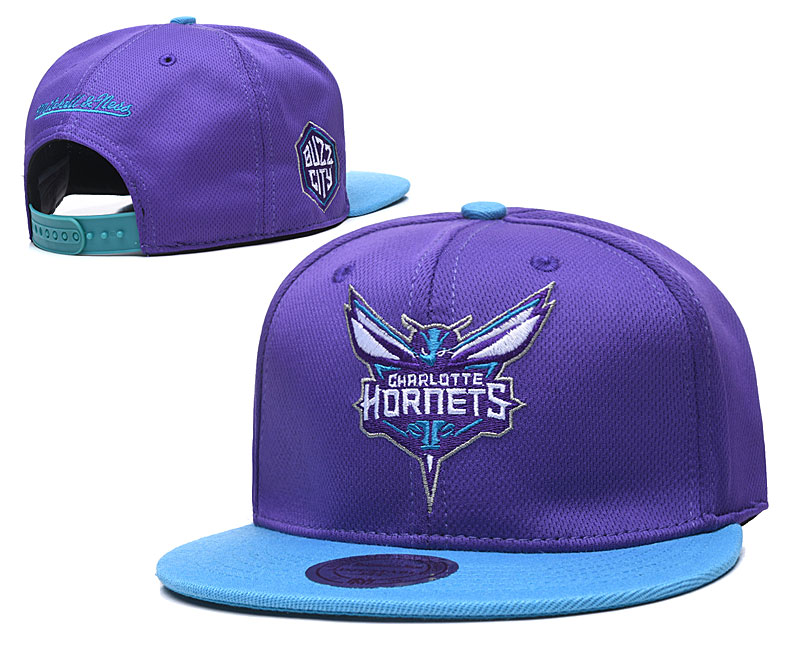 Hornets Team Logo Purple Blue Mitchell & Ness Adjustable Hat TX