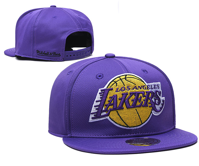 Lakers Team Logo Purple Mitchell & Ness Adjustable Hat TX - Click Image to Close